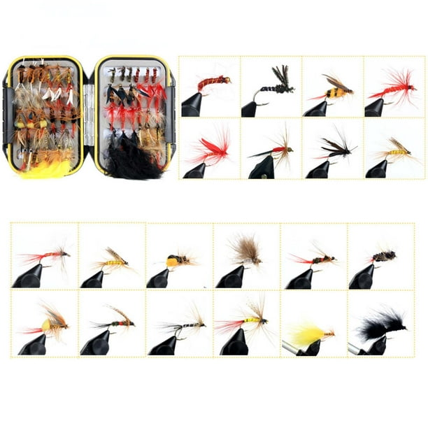 Enaskhi 60x Fly Fishing Baits with Portable Storage Box Fishing