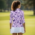 thumbnail image 5 of Uorisanigo Purple Butterfly Athletic Polo Workout Tops for Women Soft Fashionable Women's 3/4 Sleeve Athletic Golf Shirts Comfortable Dry-Fit Tennis Tops Workout Sports Daily Wear, 5 of 7