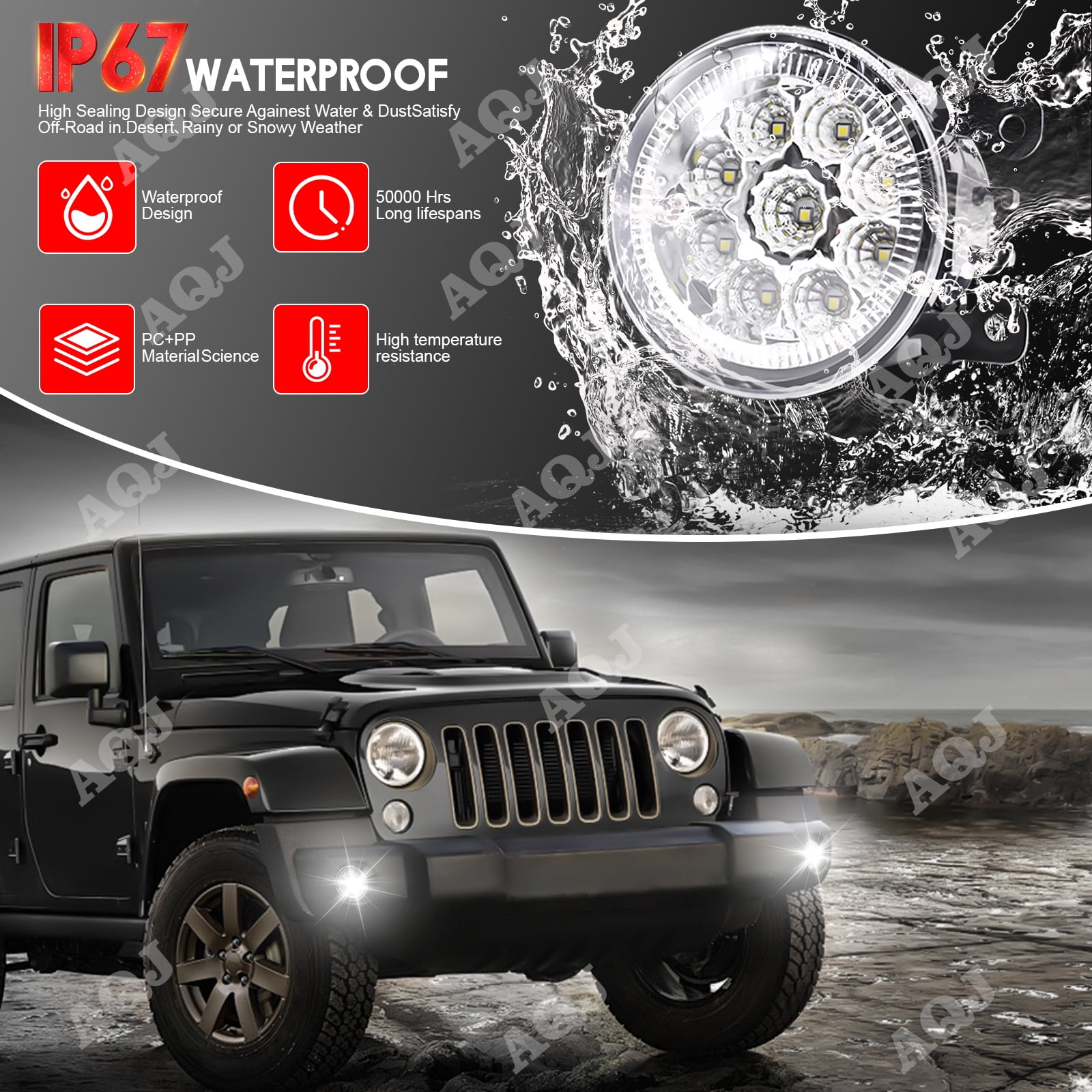 Pair Round LED Fog Lights for Nissan Frontier 2005-2017, 55W 6000K White Off-Road Lamps Black Front Bumper LED Fog Lights