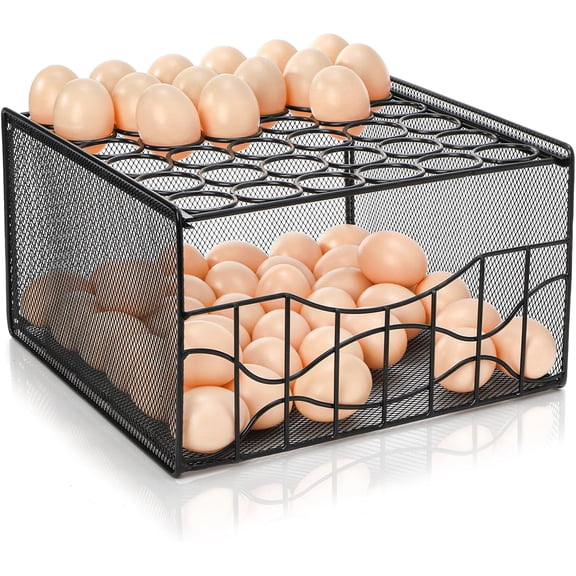 Metal Egg Holder Countertop, Fresh Egg Basket with Slide Design, Large Capacity Eggs Storage Rack Container, 2 Tier Wire Storage Baskets for Gathering Fresh Easter Eggs, Holds 36 Eggs on Top