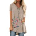thumbnail image 2 of T-Shirt Col en V Manches Courtes Blouse Femme Imprimé Haut d'Été, Abricot, TG, 2 of 5