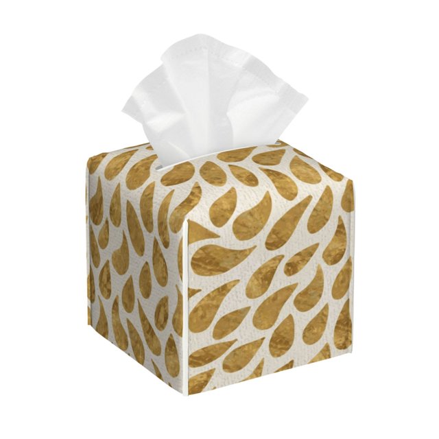 Balery Gold Drops Porta Pañuelos de Cuero con Estampado – Funda Moderna Cuadrada para Caja de Pañuelos, Dispensador 5x5x5''