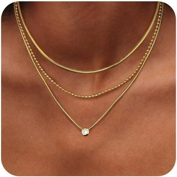 Gold Necklaces For Women,Layered Gold Necklace,14K Gold Plated Pendant Necklaces,Simple Choker Necklaces Set, Dainty Gold Chain Necklaces,Trendy Gold Stacked Jewelry Gifts For Women[o1369]