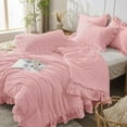 thumbnail image 5 of Pink Comforter Full Size, 3 Pieces Seersucker Lightweight Full Size Bedding, All Season Fluffy Microfiber Bedding Comforter Set with 1 Ruffle Comforter and 2 Ruffle Pillowshams, 5 of 6
