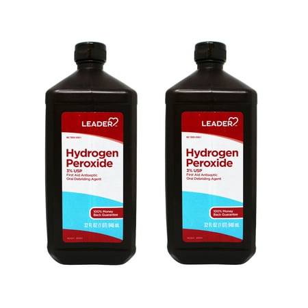 2 Pack - Leader Hydrogen Peroxide 3% USP Solution, First Aid Antiseptic, Oral Debriding Agent, 32 Fluid Ounces (1QT) 946 ML