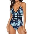 thumbnail image 3 of One Piece Swimsuit Women Tummy Control - V Neck Sketch Cartoon Cat Paw Blue Halter Swim Suits for Women 2025, Padded Full Coverage Bathing Swim Suit for Women, 3 of 7