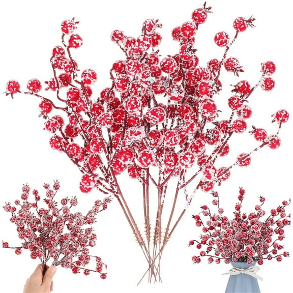 11.8inch Artificial Christmas Holly Berry Stems,Bexikou 12 Pcs Frosted Red Berry Picks Sprays,Winter Berry Branches for Christmas Tree Holiday Floral Arrangement Centerpiece Seasonal Decoration