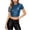 Blue, variant on Womens Crop Tops Short Sleeve Leather Shirts Crew Neck Solid Color Casual Blouse for Going out Party