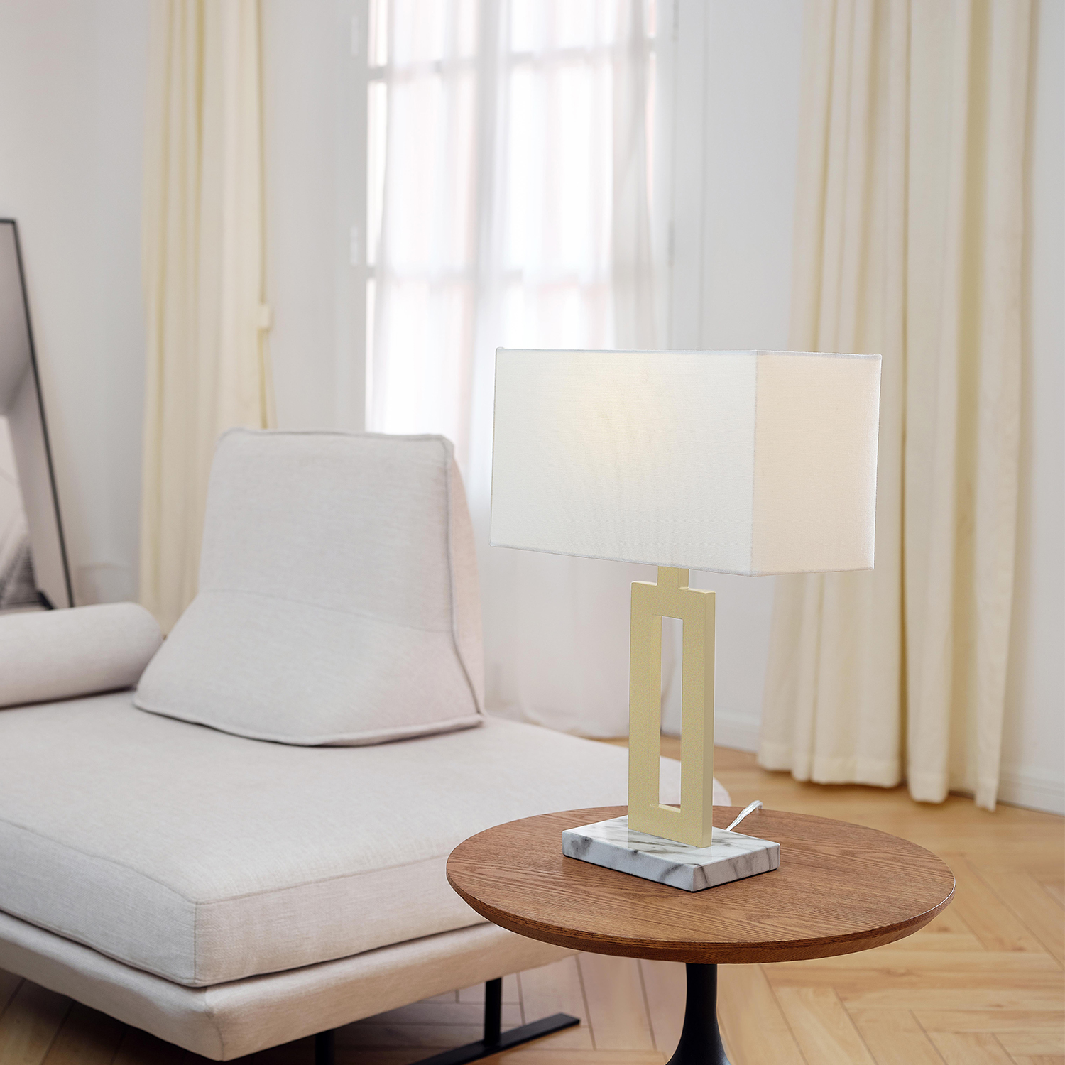 Globe Electric D'Alessio 20" Gold Table Lamp with White Linen Shade and Title 20 LED Bulb Included, 91000540