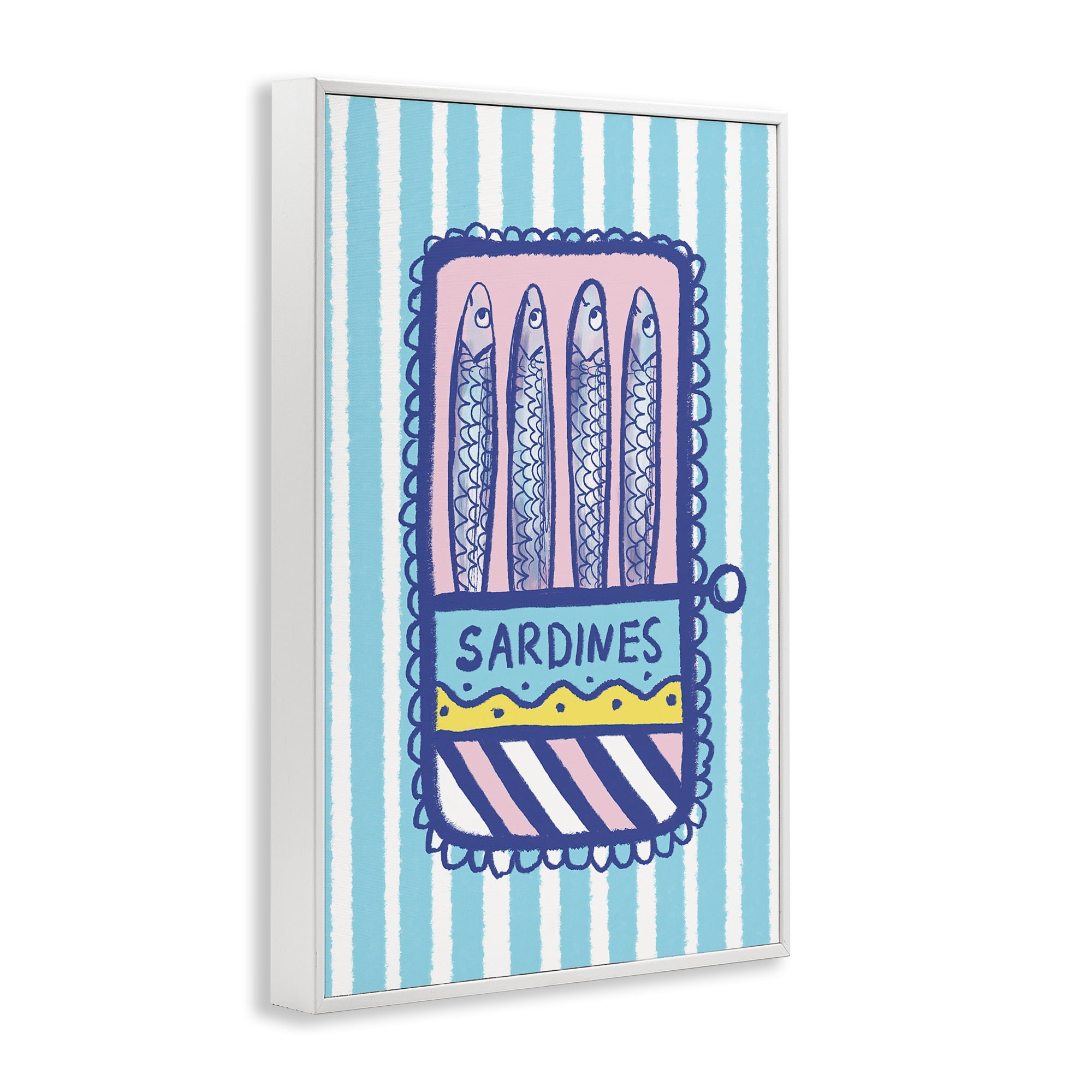 Stupell Industries Pastel & Stripes Sardines White Framed Giclee Art, design by Florentina Dolci