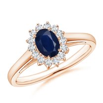 ANGARA Natural Princess Diana Inspired Blue Sapphire Ring with Diamond Halo in 14K Rose Gold for Women (Size-6x4mm) | September Birthstone, Anniversary, Jewelry Gift for Women | Natural Sapphire Ring