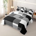 thumbnail image 3 of Homewish Minimalist Grid Twin Quilt Set,Mid Century Art Twin Coverlet Set,Black Gray,2pcs, 3 of 7