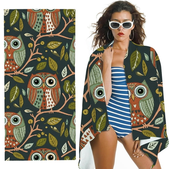 RKSupls Cute Owl Oversized Microfiber Beach Towel - Ultra-Soft Microfiber, for Bathroom, beach, Soft Super Absorbent- 30x60 in