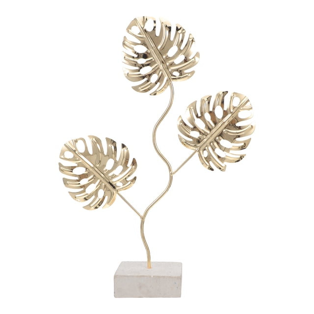 USHOBE Estatua Decorativa De Hojas Monumentales Doradas En Metal Para Estantes Y Mesas