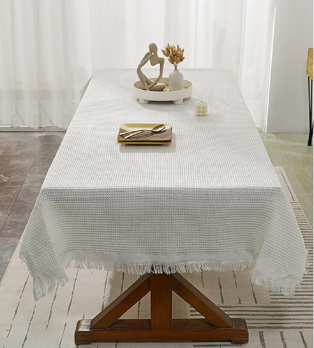 Tablecloth Linens Homespun Check Cotton Woven Fringed Tablecloth 90.5