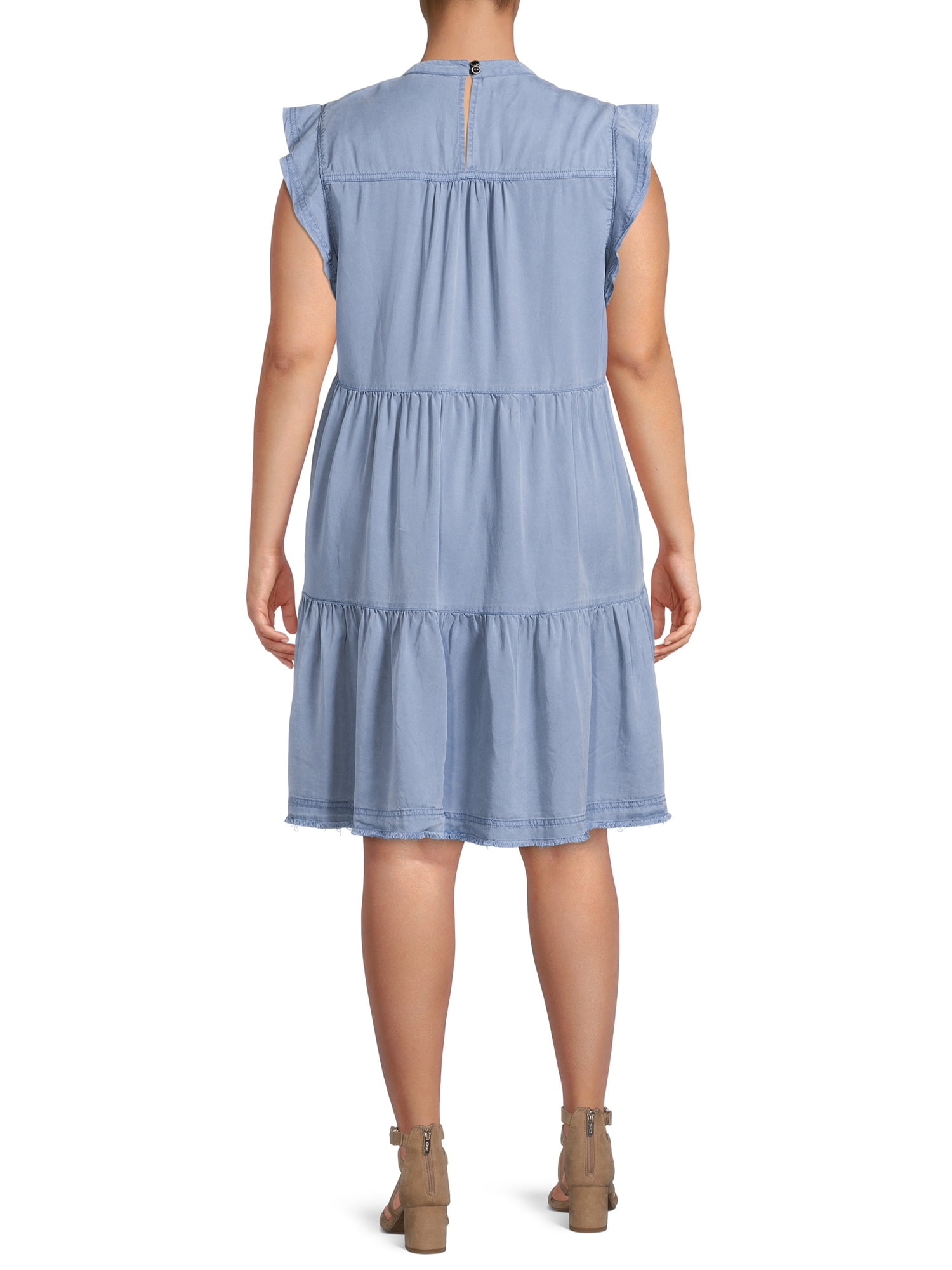Terra & Sky High Neck Short Sleeve Relaxed Fit Tiered Dress (Women's Plus), 1 Count, 1 Pack
