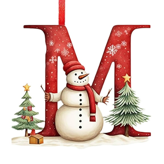 dajkiuy 26 Letter Acrylic Pendant, Xmas Snowman Alphabet Ornaments for Christmas Tree, Hanging Decorations for Christmas Tree Party Gifts DIY Decor, M
