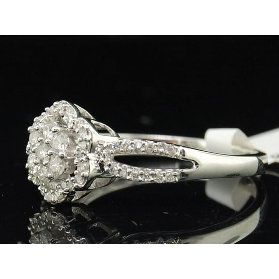 Ladies 10K White Gold Diamond Flower Engagement Ring Wedding Band 0.32 Ct.