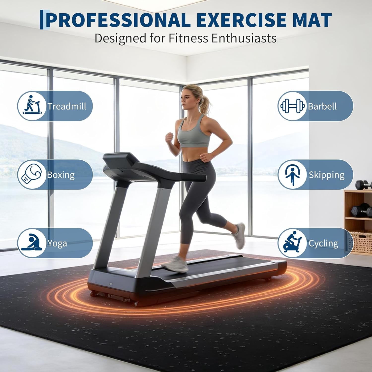 Studyset 0.56" Thick 48 Sq ft Exercise Mats,Rubber Top Gym Flooring, 12 Tiles Rubber Top 24"X24" Interlocking Puzzle Gym Flooring with High Density EVA Foam for Home Gym