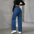 thumbnail image 5 of Mepaouo Womens Wide Leg Jeans High Waisted Flap Pocket Cargo Jeans Casual Y2K Denim Pants(Blue,L), 5 of 9