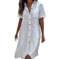 thumbnail image 2 of Tumotour Button Down Shirt Dress for Women Short Sleeve Summer Dress Solid Color Casual Short Dress, 2 of 5
