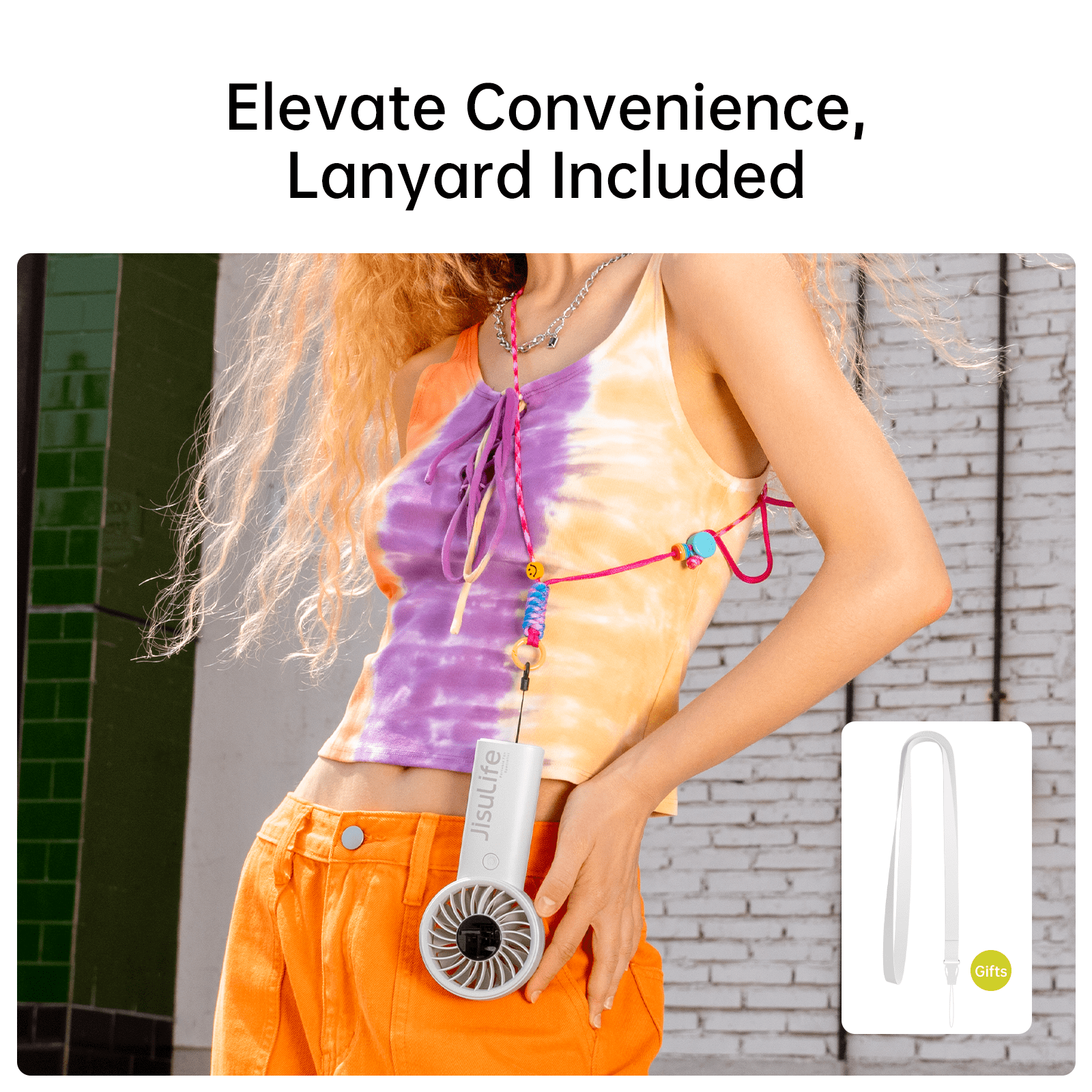 JISULIFE Handheld Fan - 5-Speed LED Display & 5000mAh Battery, USB-C Rechargeable with Lanyard, Compact Cooling for Travel/Beach/Makeup