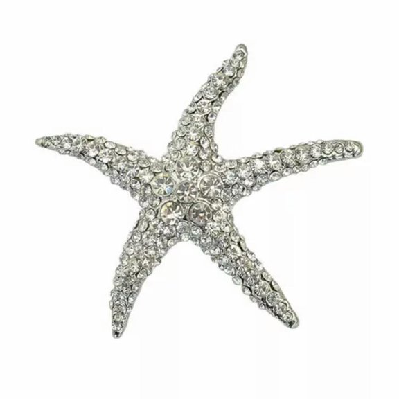 HOOUN Sea Creature Starfish Brooch Pin Shirt Corsage Pin Shiny Rhinestone For Women-white Starfish Brooch Pin