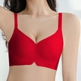 thumbnail image 2 of SMihono Fashion Womens Seamless Bras No Underwire Push Up V Neck Wireless Bralettes with Soft Support Full Coverage Bra Breathable Underwear Daily Bra Red 4, 2 of 4