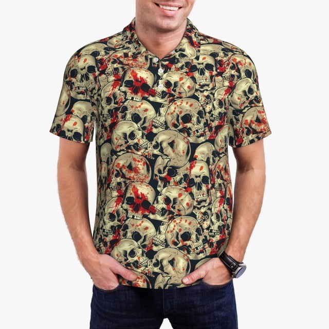 Fotbe Skulls1 Camiseta Polo de Golf para Hombre con Estampado – Camisa Deportiva Transpirable con Cuello Abotonado-4X-Large