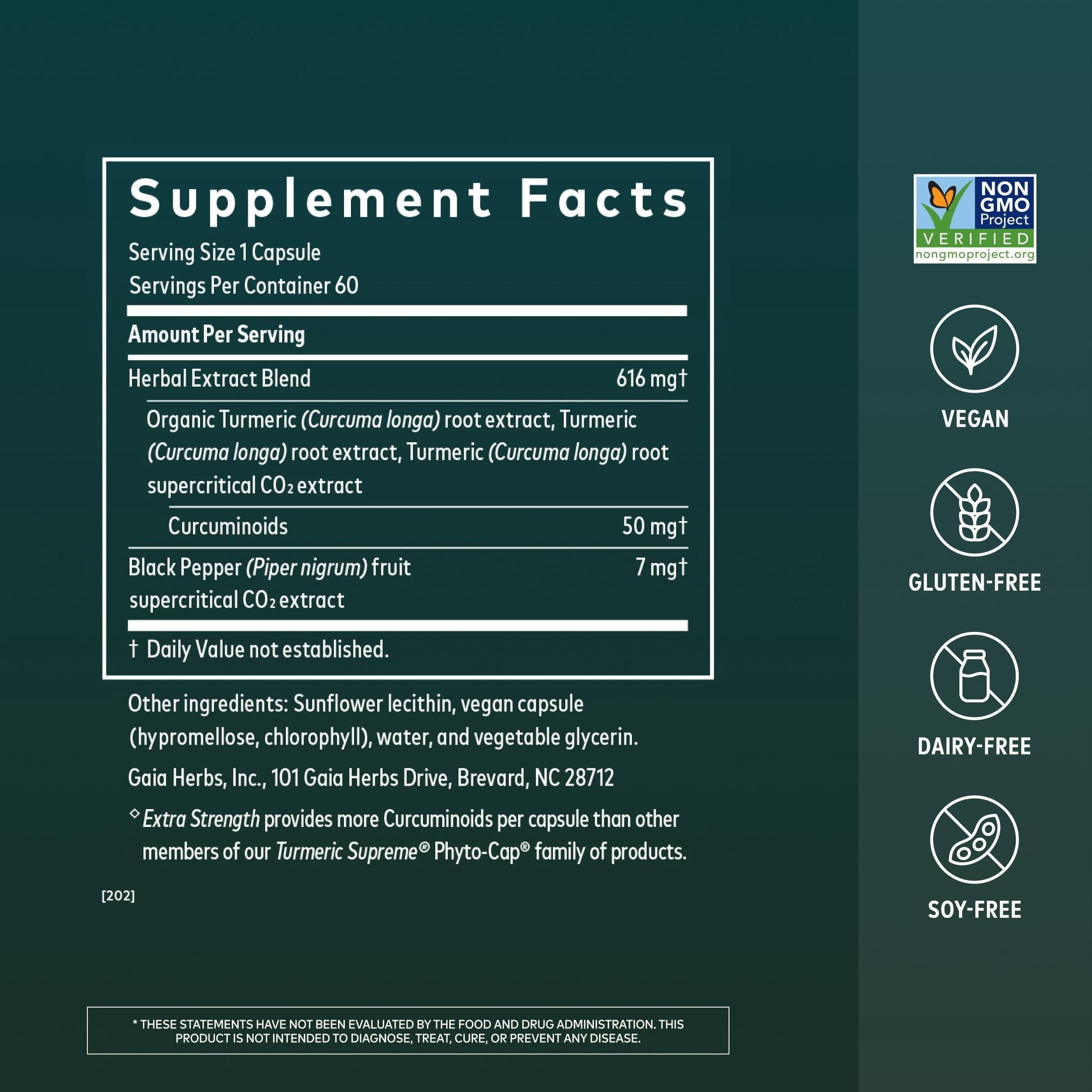 Gaia Herbs Turmeric Supreme Extra Strength - Supports Occasional Discomfort from Normal Wear & Tear* - with Turmeric Curcumin & Black Pepper - 60 Vegan Liquid Phyto-Caps (Up to 60 Servings)
