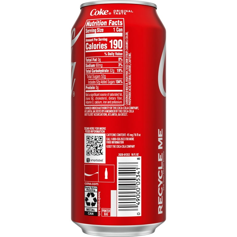 Coca-Cola Soda Pop, 16 fl oz Can - Walmart.com