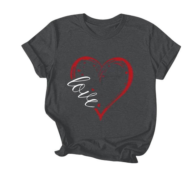 Camiseta de Manga Corta de Cuello Redondo Impresa para las Mujeres Día de San Valentín, Mezcla Ligera de Poliéster para Primavera Verano Otoño