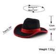 thumbnail image 2 of TIANZEN Classic Red Ribbon Western Cowboy Hat Jazz Fedora Unisex Ethnic Style Wide Brim Headwear Hats for Men, 2 of 2