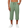 thumbnail image 2 of DODADAWANJ Capri Pants for Men Below Knee Straight Leg Long Shorts Loose Fit Drawstring Elastic Waist 3/4 Pant Beach Casual Capris Green L, 2 of 8