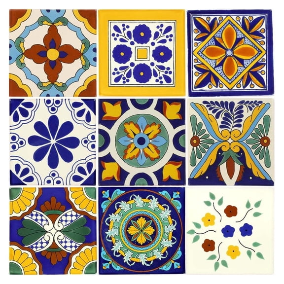 Tileof 9 Individual 6x6 Mixed Ceramic Talavera Mexican Tiles