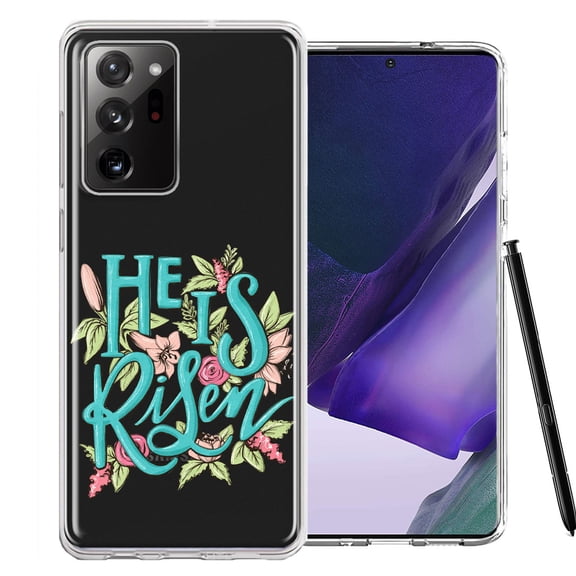 MUNDAZE for Samsung Galaxy Note 20 Ultra He Is Risen Text Easter Jesus Christian Flowers Double Layer Phone Case Cover