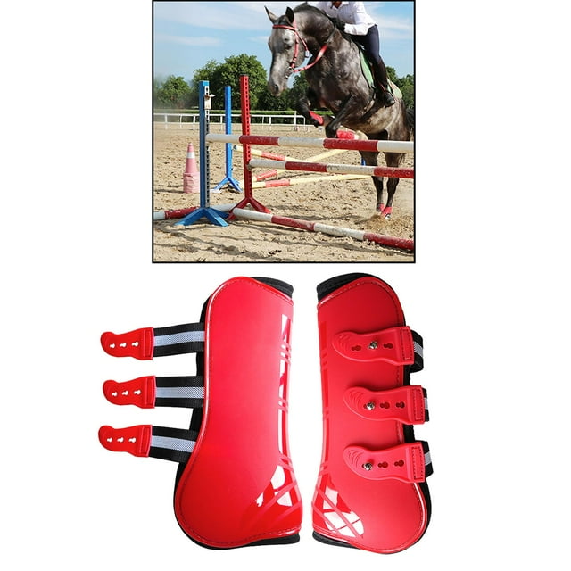 Botas de Tendón de Caballo (dentera Y Trasera), PU Shell Tendon Fetlock Protection Botas para Protección de Competencia Frente rojo L Macarena Bota de tendón de caballo