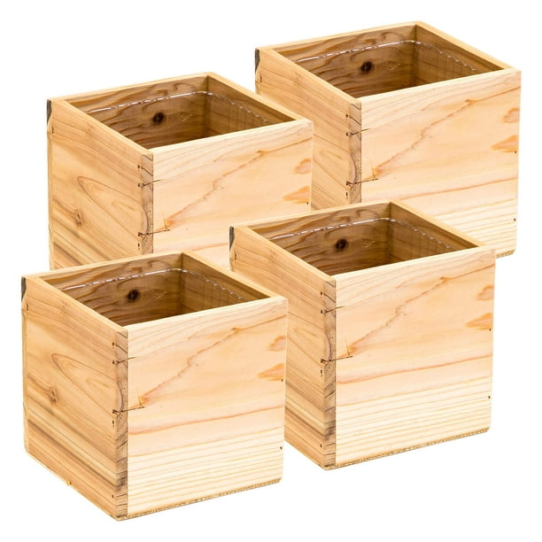 Wood Planter Box 5 Inch Square Set, Wooden Box Planters Small