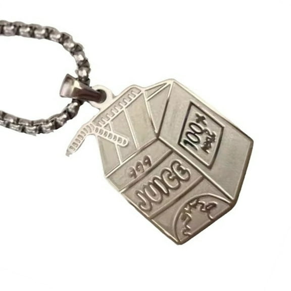 Contemporary Stainless Steel Pendant Necklace Juices Box Charm Neckchain Fashion Jewelry Accessories for Men and Women