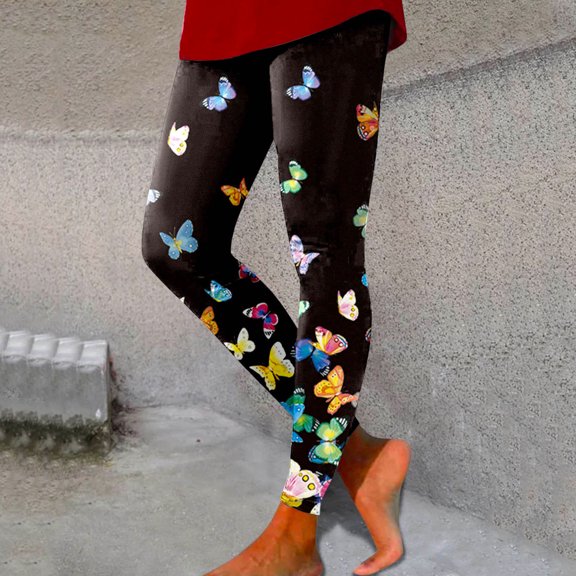 Womens Yoga Pants High Waist All Over Butterfly Printed Yoga Pants Smooth Elastic Peach Hip Lift Training Trousers Women's Leggings