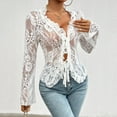 thumbnail image 6 of Vetement Femme ete 2025 Mesh Long Sleeve Lace Tops For Women Sexy Tie Up Front Floral Embroidery Sheer See Through Shirts Casual Summer Shirts Large Women's Tops Oversized Tee Shirt And Shirt S, 6 of 7