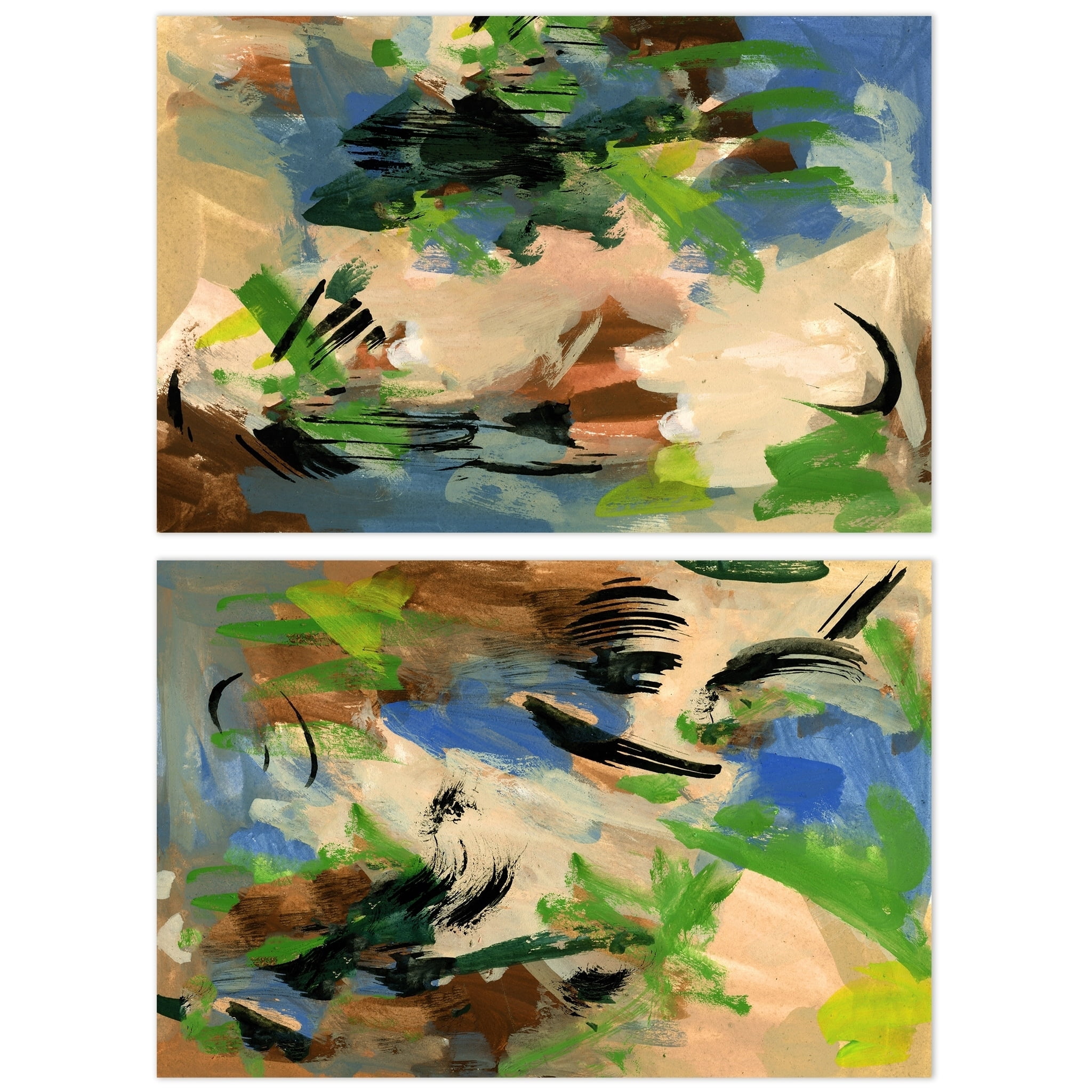 Empire Art Direct Linen & Blues I & II Frameless Free Floating Tempered Glass Panel Graphic Wall Art, 48" x 32" each, Ready to Hang