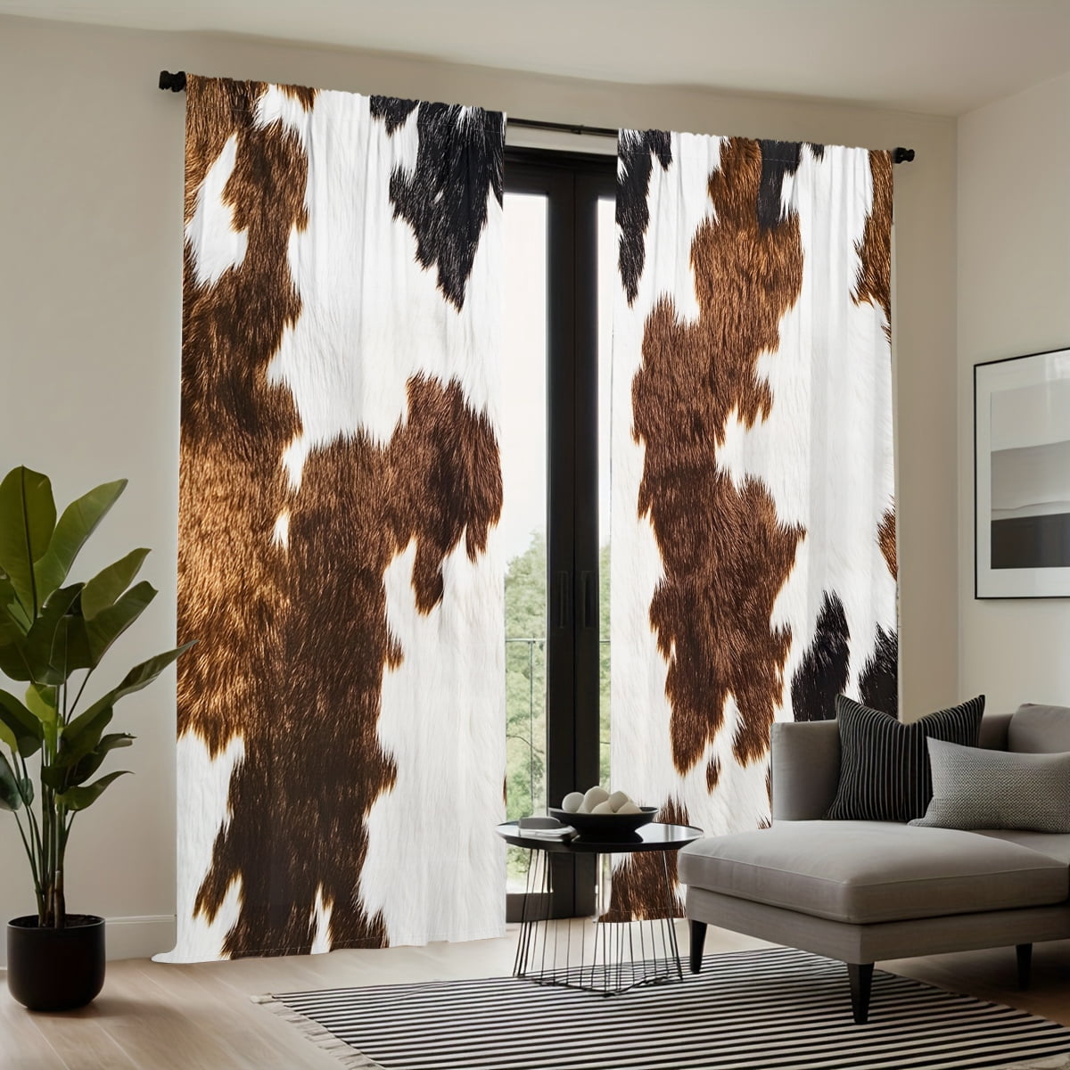 WNOOHIY Realistic Cow Cowhide Effect Pattern Light-filtering Curtains for Young People Bedroom Living Room,Set of 2 Panels