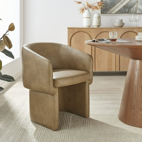 Modway Verity Barrel Back Vegan Leather Dining Chair in Toast by Modway