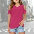 thumbnail image 2 of FAOWME Child Kids Girls Short Sleeve Shirts Cute Crew Neck Cold Shoulder Tee Tops Hot Pink 7-8 Years, 2 of 5