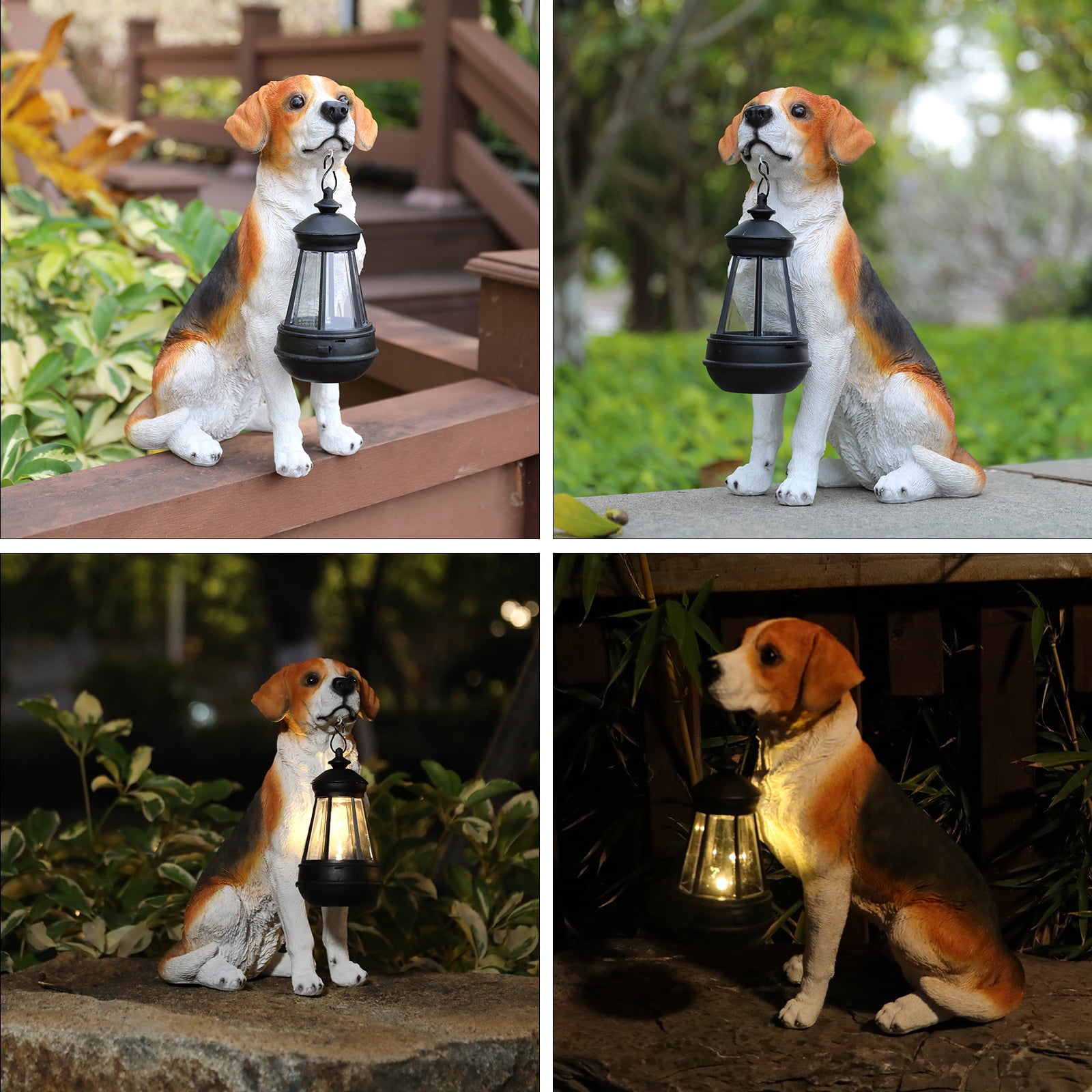 11.8 Inch Beagle Garden Statue with Solar LED Lantern,Dog Statue,Resin Pet Decor for Patio, Lawn & Outdoor Spaces