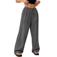 thumbnail image 5 of Nestiefly Linen Pants for Women Flowy Palazzo Pants Loose Boho High Waist Casual Wide Leg Trousers Summer Beach Vacation Clothes Dark Gray XL, 5 of 6
