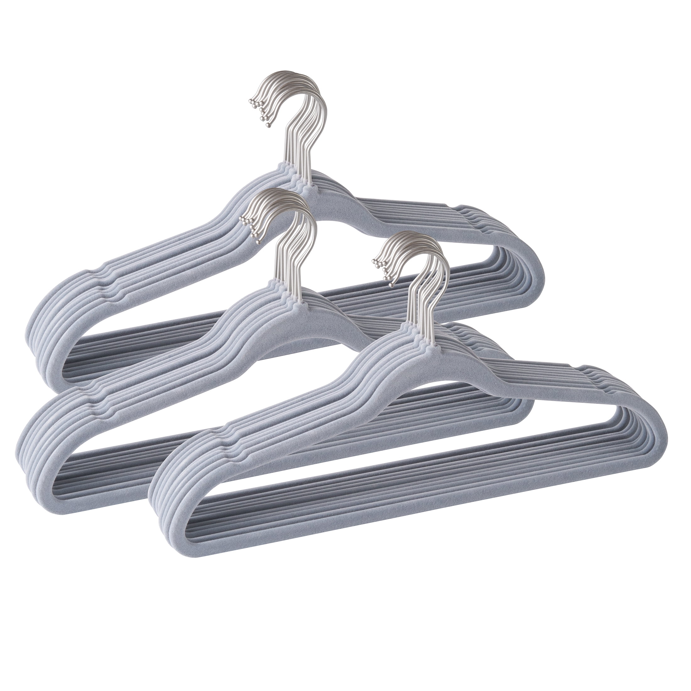Better Homes & Gardens Velvet Adult Clothing Hangers, Grey, Non-Slip, Space Saving, 30 Count