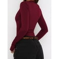 thumbnail image 3 of Womens Deep V Neck Long Sleeve Lined Slim Fit T Shirt Tops Tee, 3 of 4