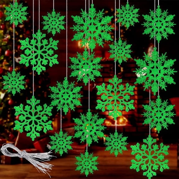 GuassLee 36 Pack Glow in The Dark Glitter Snowflakes Ornaments for Xmas Holiday Hanging Tree Decor, Winter Wonderland Party Decor